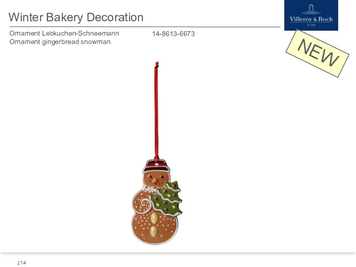 NEW Winter Bakery Decoration 14-8613-6673 Ornament Lebkuchen-Schneemann Ornament gingerbread snowman