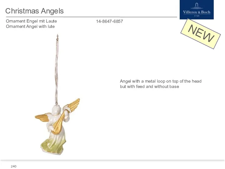 NEW Christmas Angels 14-8647-6857 Ornament Engel mit Laute Ornament Angel