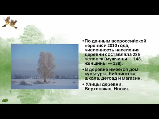 По данным всероссийской переписи 2010 года, численность населения деревни составляла