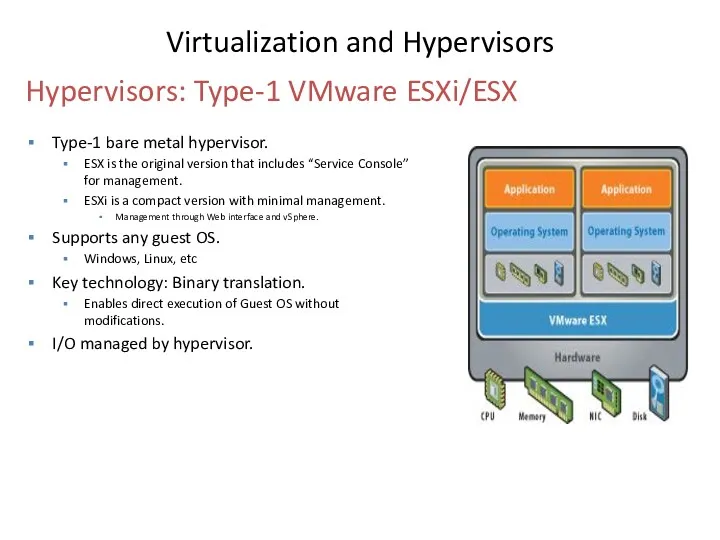 Type-1 bare metal hypervisor. ESX is the original version that