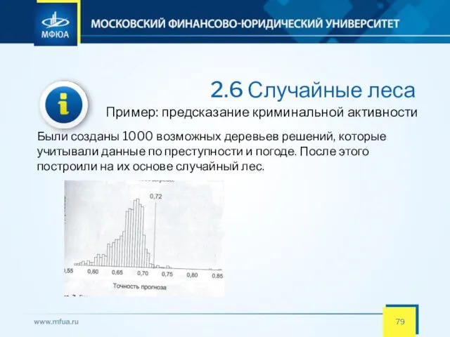 2.6 Случайные леса Пример: предсказание криминальной активности Были созданы 1000