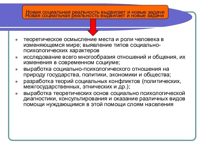 Новая социальная реальность выдвигает и новые задачи Новая социальная реальность