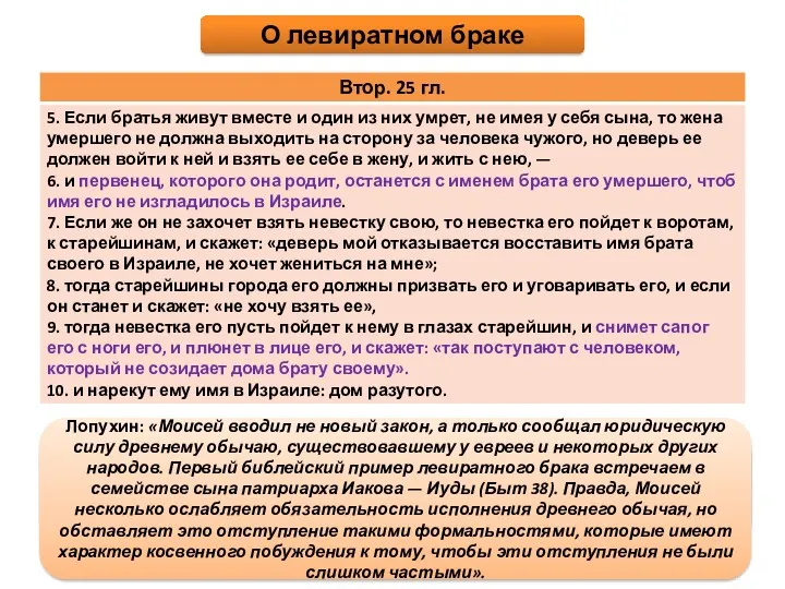 О левиратном браке Этот закон отображал ожидание Мессии, рождение Которого