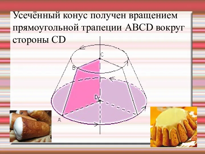 Усечённый конус получен вращением прямоугольной трапеции АВСD вокруг стороны CD