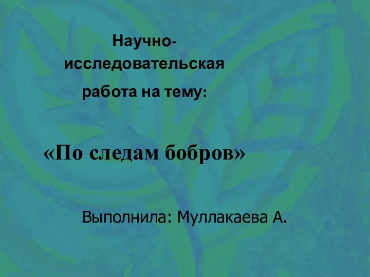 Научно-исследовательская работа на тему: По следам бобров