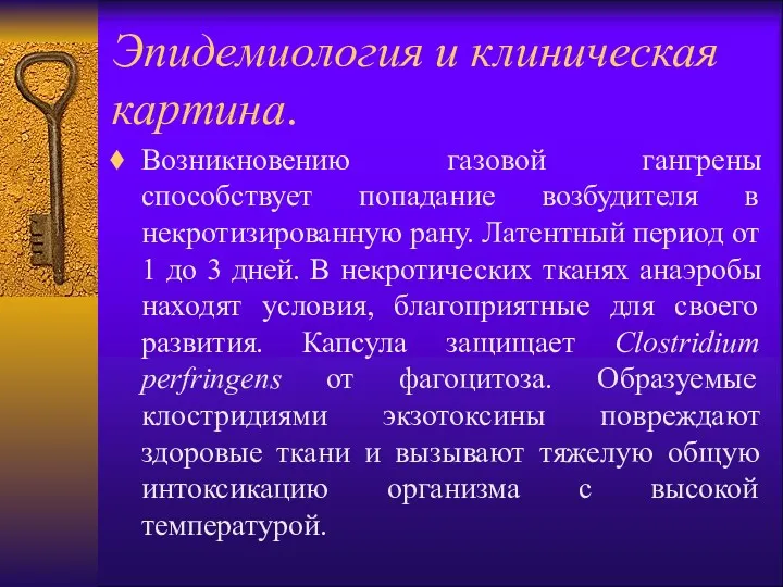 Эпидемиология и клиническая картина. Возникновению газовой гангрены способствует попадание возбудителя