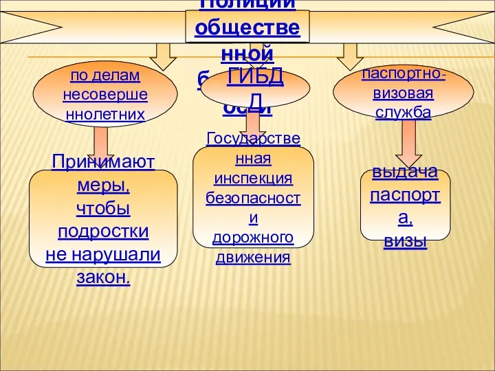 Подразделения Полиции общественной безопасности по делам несовершеннолетних ГИБДД паспортно-визовая служба