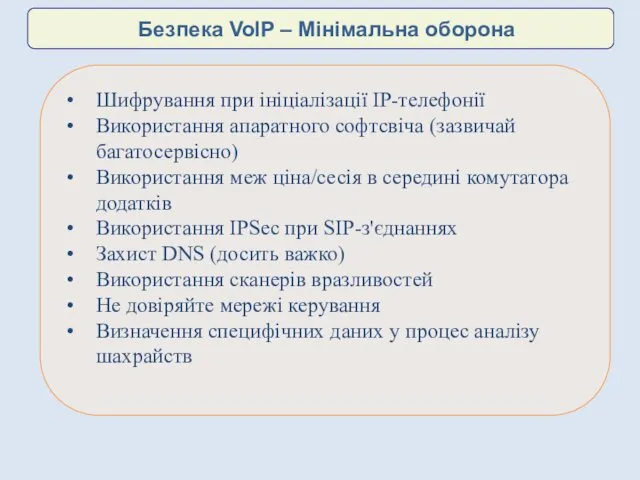 Безпека VoIP – Мінімальна оборона Шифрування при ініціалізації ІР-телефонії Використання