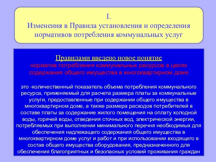 I. Изменения в Правила установления и определения нормативов потребления коммунальных