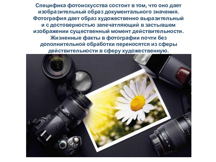 Специфика фотоискусства состоит в том, что оно дает изобразительный образ