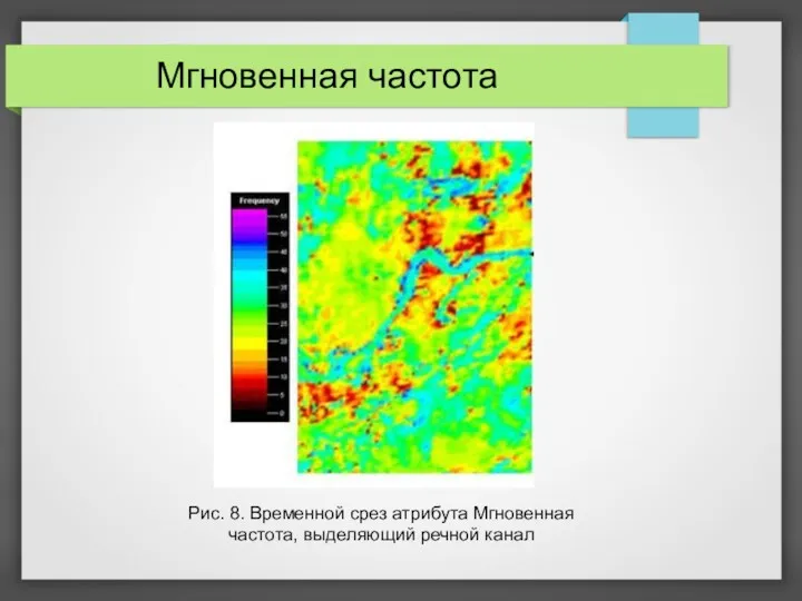 Мгновенная частота Рис. 8. Временной срез атрибута Мгновенная частота, выделяющий речной канал