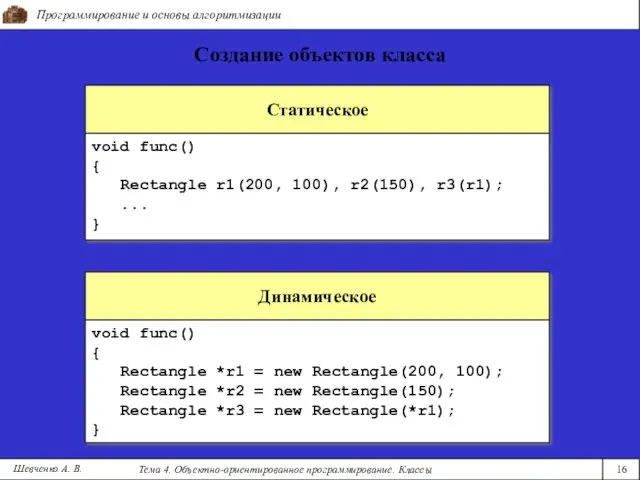 Программирование и основы алгоритмизации Тема 4. Объектно-ориентированное программирование. Классы 16