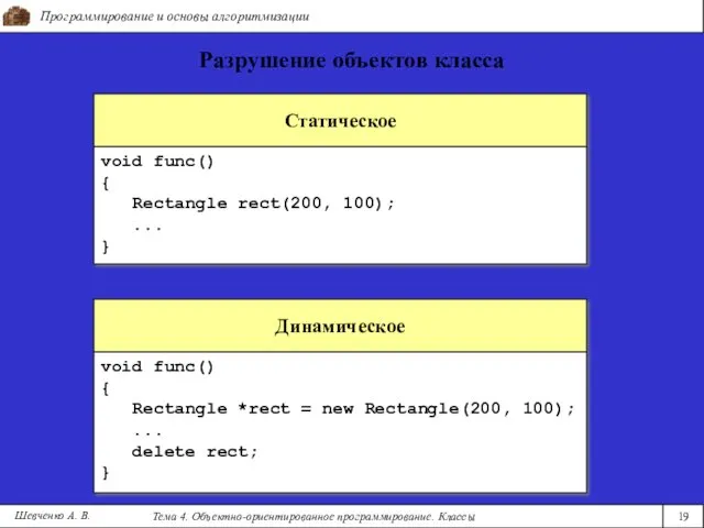 Программирование и основы алгоритмизации Тема 4. Объектно-ориентированное программирование. Классы 19