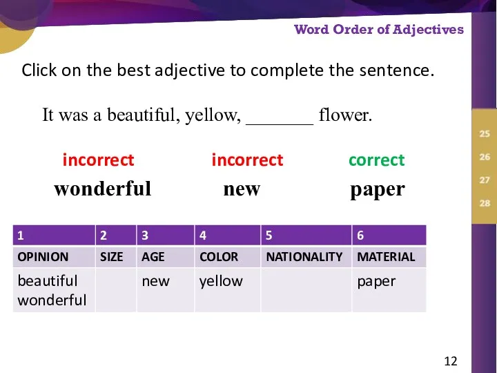 Click on the best adjective to complete the sentence. wonderful