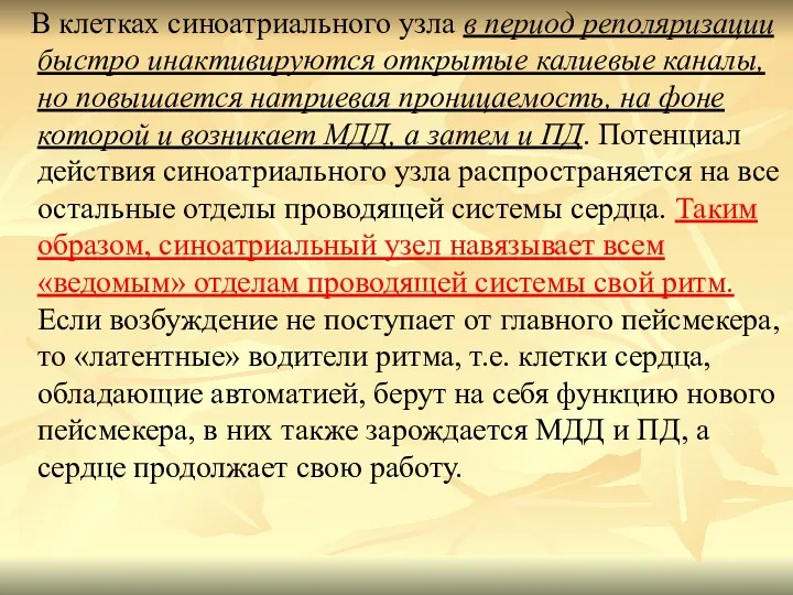 В клетках синоатриального узла в период реполяризации быстро инактивируются открытые