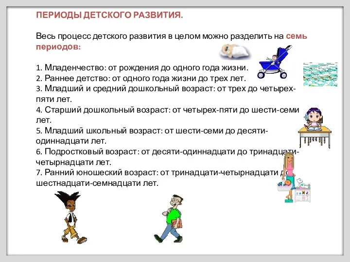 ПЕРИОДЫ ДЕТСКОГО РАЗВИТИЯ. Весь процесс детского развития в целом можно