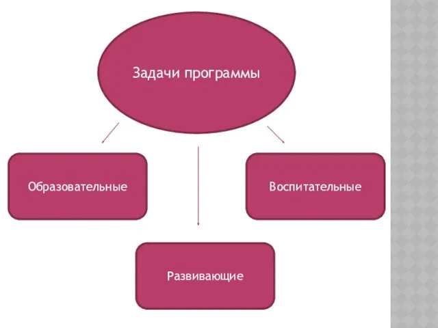 Задачи программы Образовательные Развивающие Воспитательные