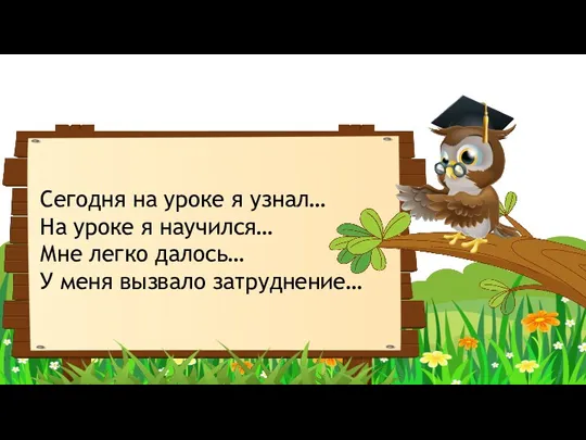 Сегодня на уроке я узнал… На уроке я научился… Мне легко далось… У меня вызвало затруднение…