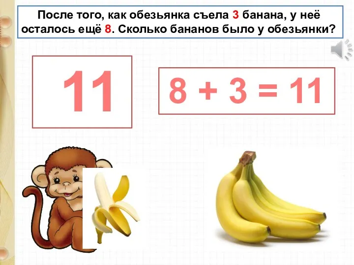 После того, как обезьянка съела 3 банана, у неё осталось