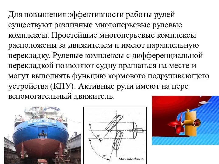 Для повышения эффективности работы рулей существуют различные многоперьевые рулевые комплексы.