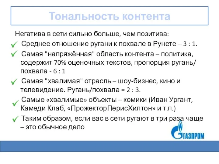 Тональность контента Негатива в сети сильно больше, чем позитива: Среднее