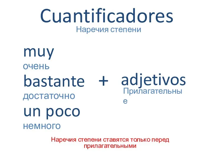 Cuantificadores muy очень bastante достаточно un poco немного adjetivos Прилагательные