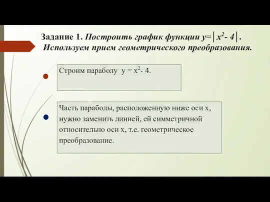 Строим параболу у = х2- 4. Часть параболы, расположенную ниже