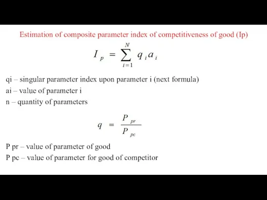 Estimation of composite parameter index of competitiveness of good (Ip)