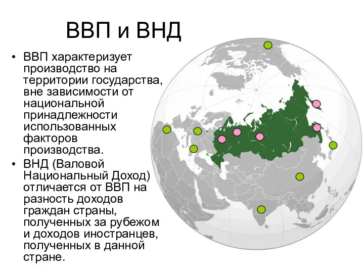 ВВП и ВНД ВВП характеризует производство на территории государства, вне