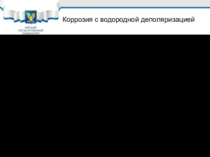 Коррозионная диаграмма, описывающая коррозию с водородной деполяризацией при замедленном разряде ионов водорода Коррозия с водородной деполяризацией