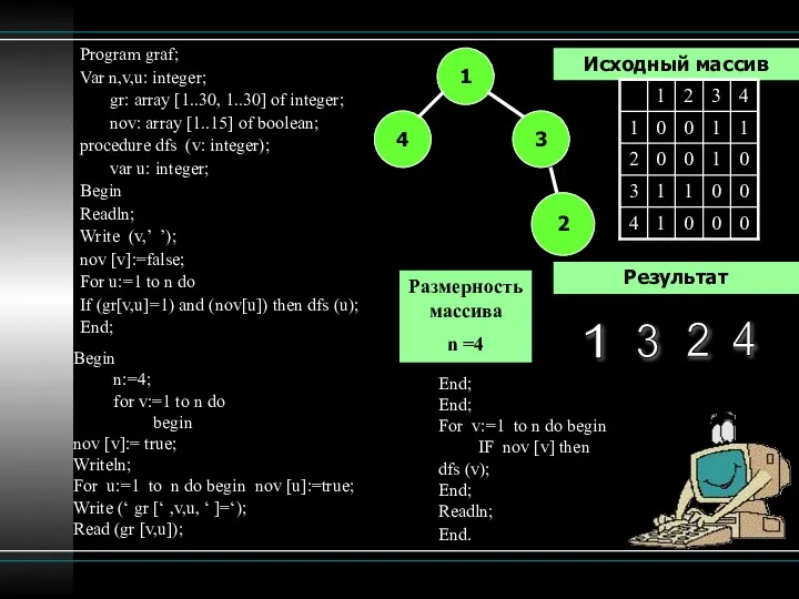 Program graf; Var n,v,u: integer; gr: array [1..30, 1..30] of