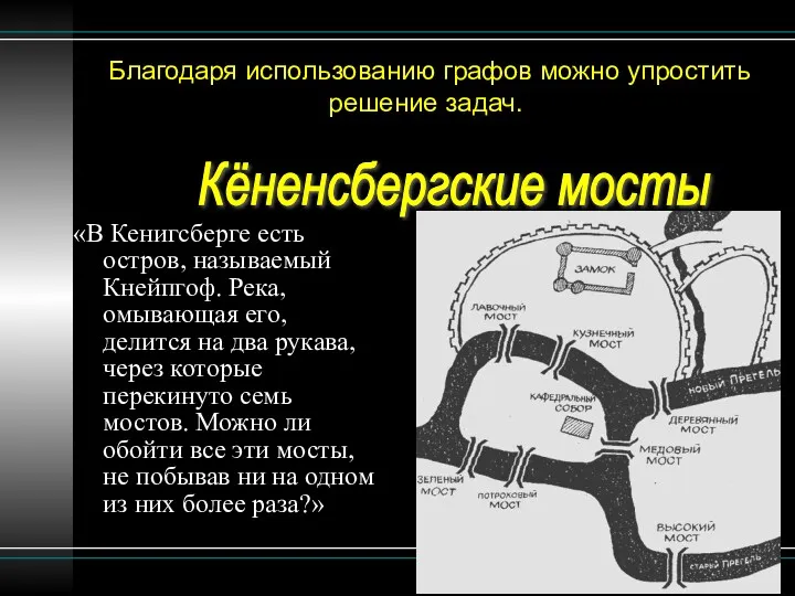 Благодаря использованию графов можно упростить решение задач. «В Кенигсберге есть