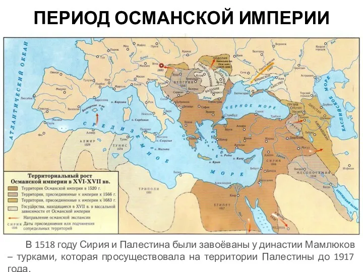 ПЕРИОД ОСМАНСКОЙ ИМПЕРИИ В 1518 году Сирия и Палестина были