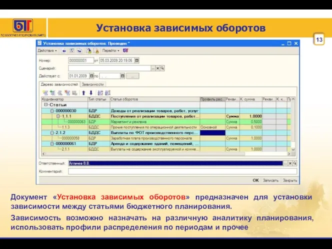 Установка зависимых оборотов Документ «Установка зависимых оборотов» предназначен для установки