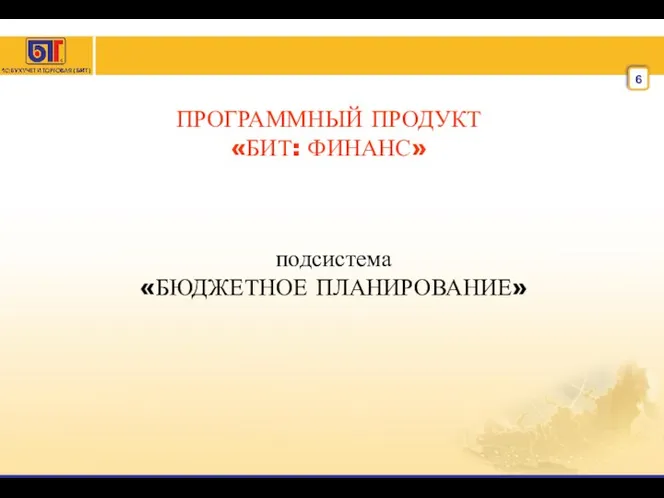 ПРОГРАММНЫЙ ПРОДУКТ «БИТ: ФИНАНС» подсистема «БЮДЖЕТНОЕ ПЛАНИРОВАНИЕ»