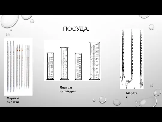 ПОСУДА. Мерные пипетки Мерные цилиндры Бюретки