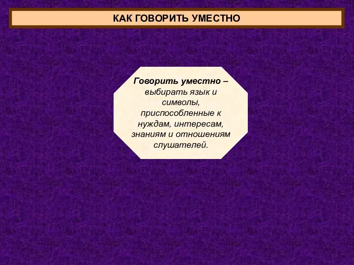 КАК ГОВОРИТЬ УМЕСТНО Говорить уместно – выбирать язык и символы,