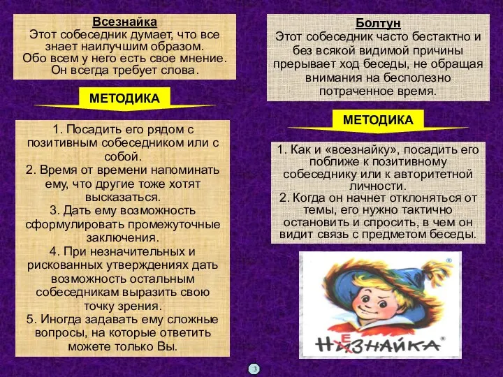 Всезнайка Этот собеседник думает, что все знает наилучшим образом. Обо