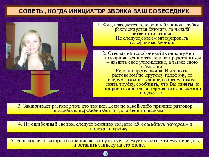 СОВЕТЫ, КОГДА ИНИЦИАТОР ЗВОНКА ВАШ СОБЕСЕДНИК 1. Когда раздается телефонный