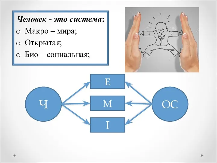 Человек - это система: Макро – мира; Открытая; Био – социальная; Ч ОC E M I