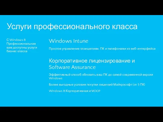 С Windows 8 Профессиональная вам доступны услуги бизнес класса Услуги