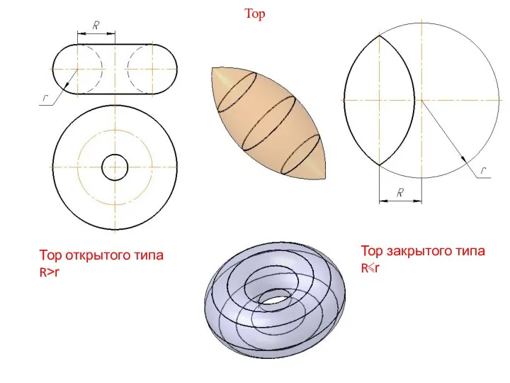 Тор Тор открытого типа R>r Тор закрытого типа R≼r