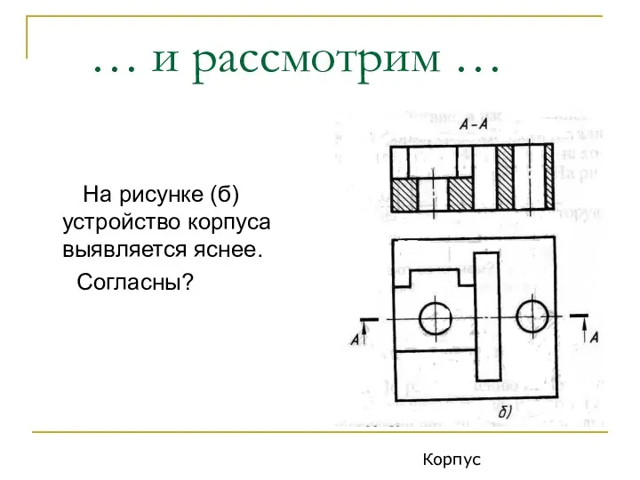 … и рассмотрим … На рисунке (б) устройство корпуса выявляется яснее. Согласны? Корпус