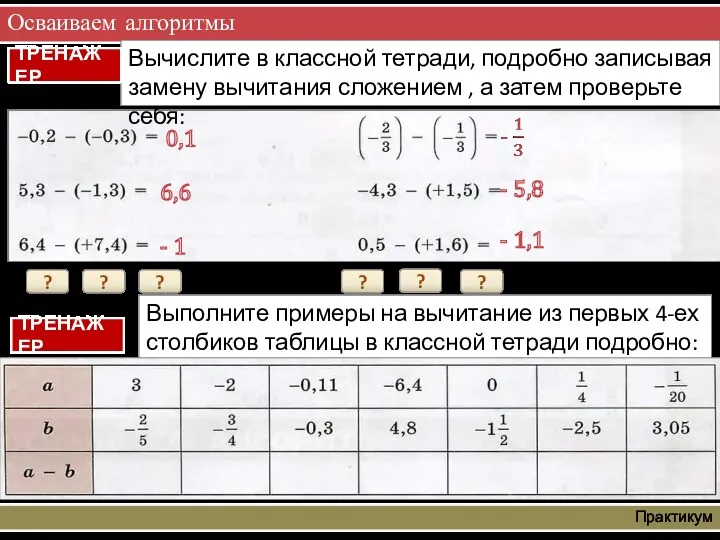 Осваиваем алгоритмы Практикум ? 0,1 ? 6,6 ? - 1