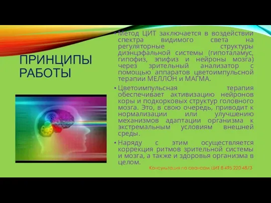 ПРИНЦИПЫ РАБОТЫ Метод ЦИТ заключается в воздействии спектра видимого света на регуляторные структуры