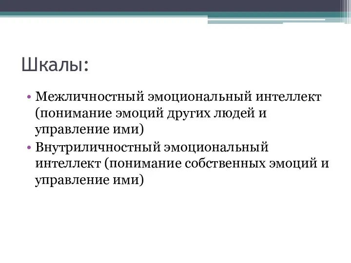 Шкалы: Межличностный эмоциональный интеллект (понимание эмоций других людей и управление