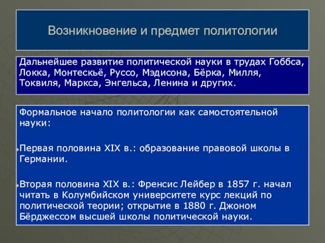 Дальнейшее развитие политической науки в трудах Гоббса, Локка, Монтескьё, Руссо,