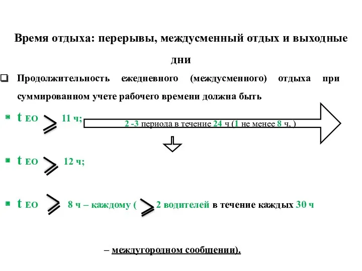 Продолжительность ежедневного (междусменного) отдыха при суммированном учете рабочего времени должна