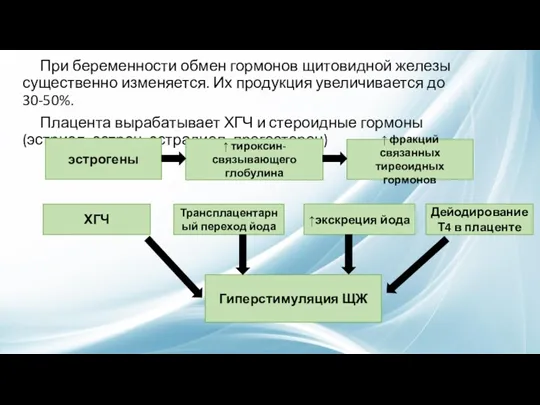 При беременности обмен гормонов щитовидной железы существенно изменяется. Их продукция