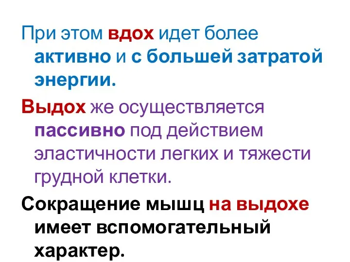 При этом вдох идет более активно и с большей затратой